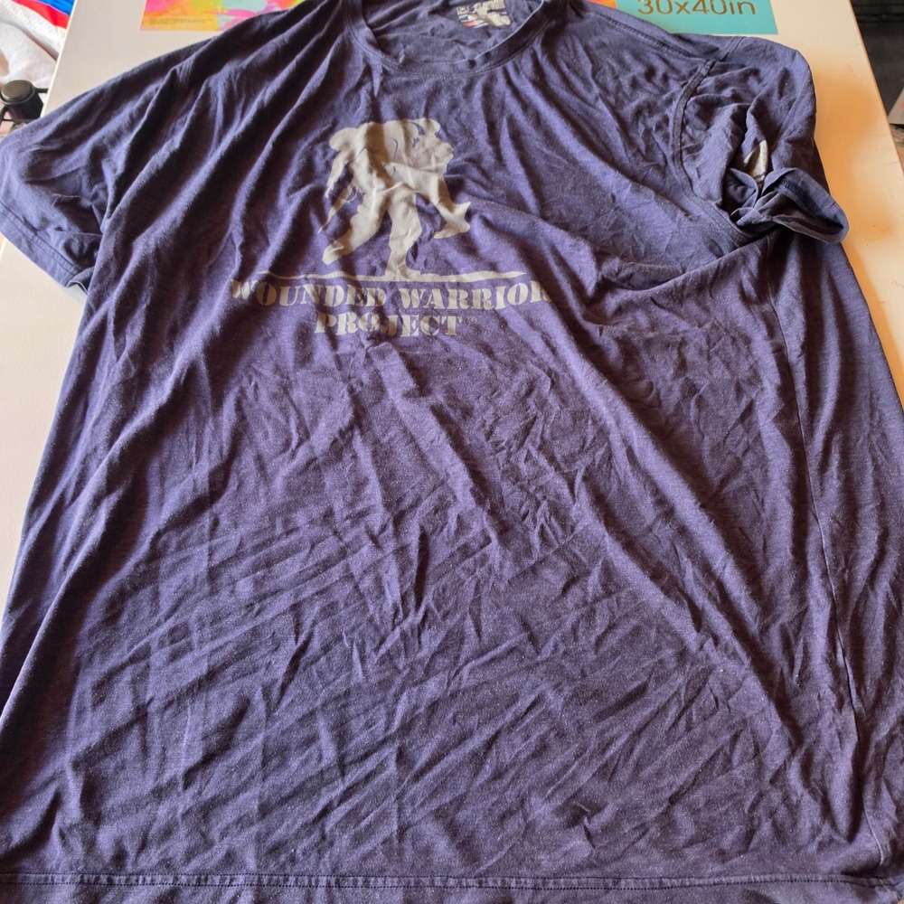 Under Armour Mens 2XL Wounded Warrior Project HeatGear T-Shirt Navy Blue Graphic